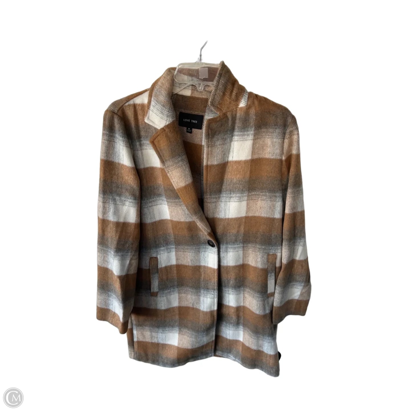Coat Peacoat By Love Tree In Tan & White, Size: M