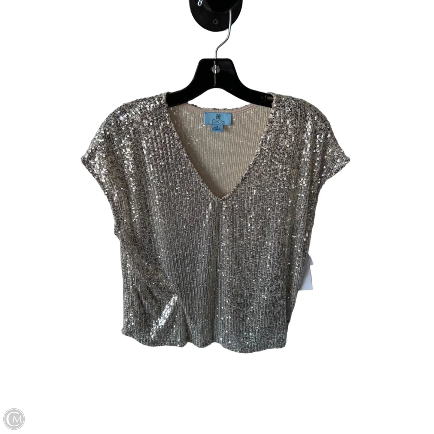 Top Short Sleeve By Cece In Cream & Silver, Size: M