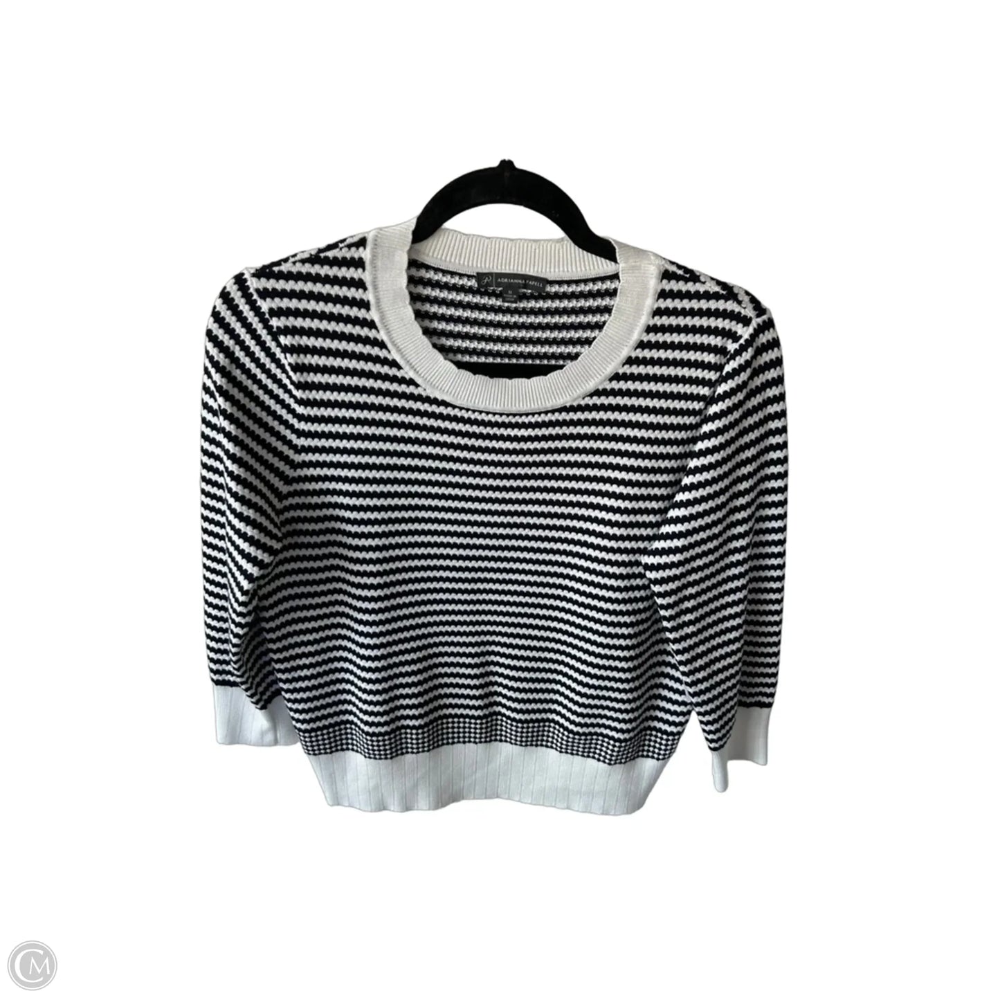 Sweater By Adrianna Papell In Black & White, Size: M