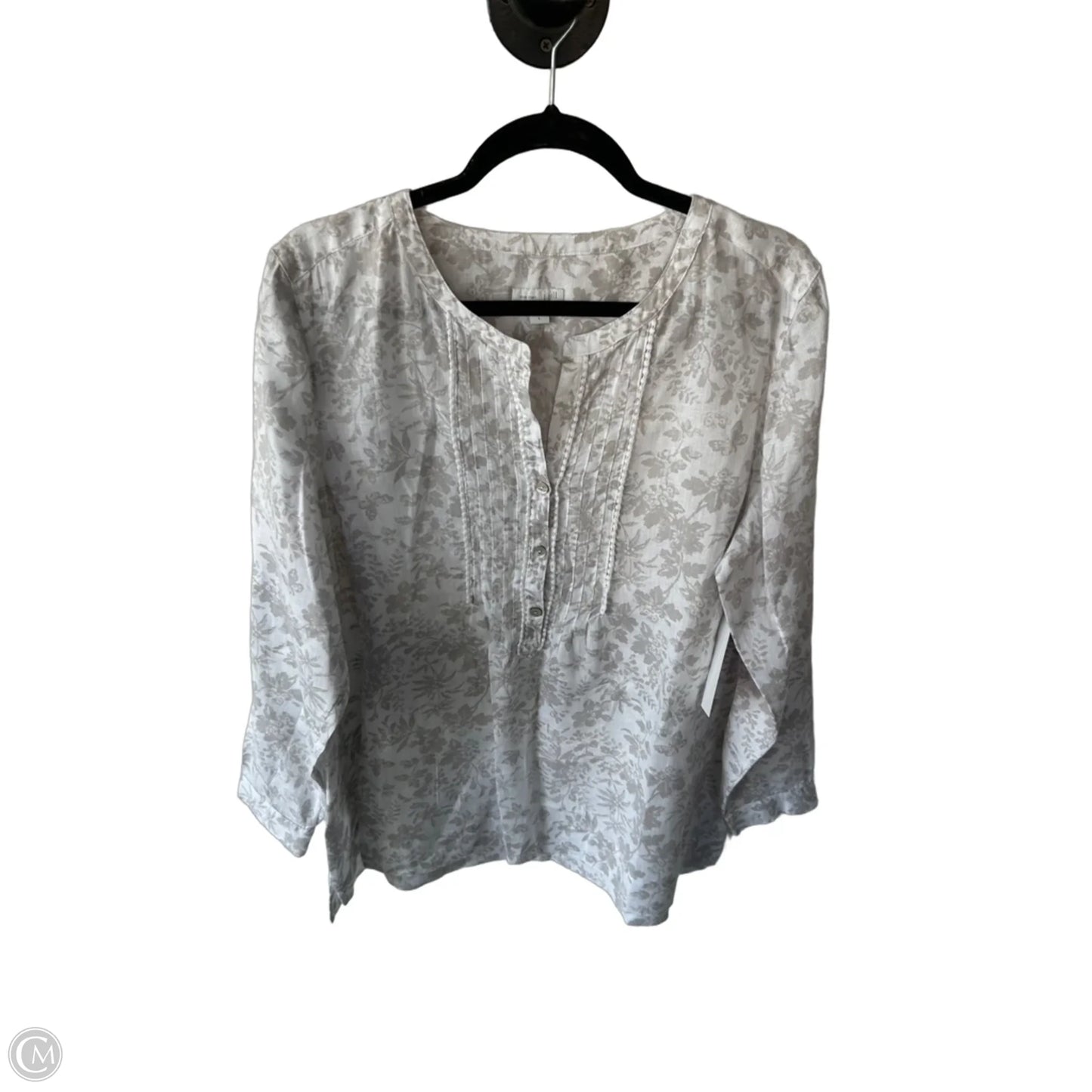 Top Long Sleeve By J. Jill In Grey & White, Size: L