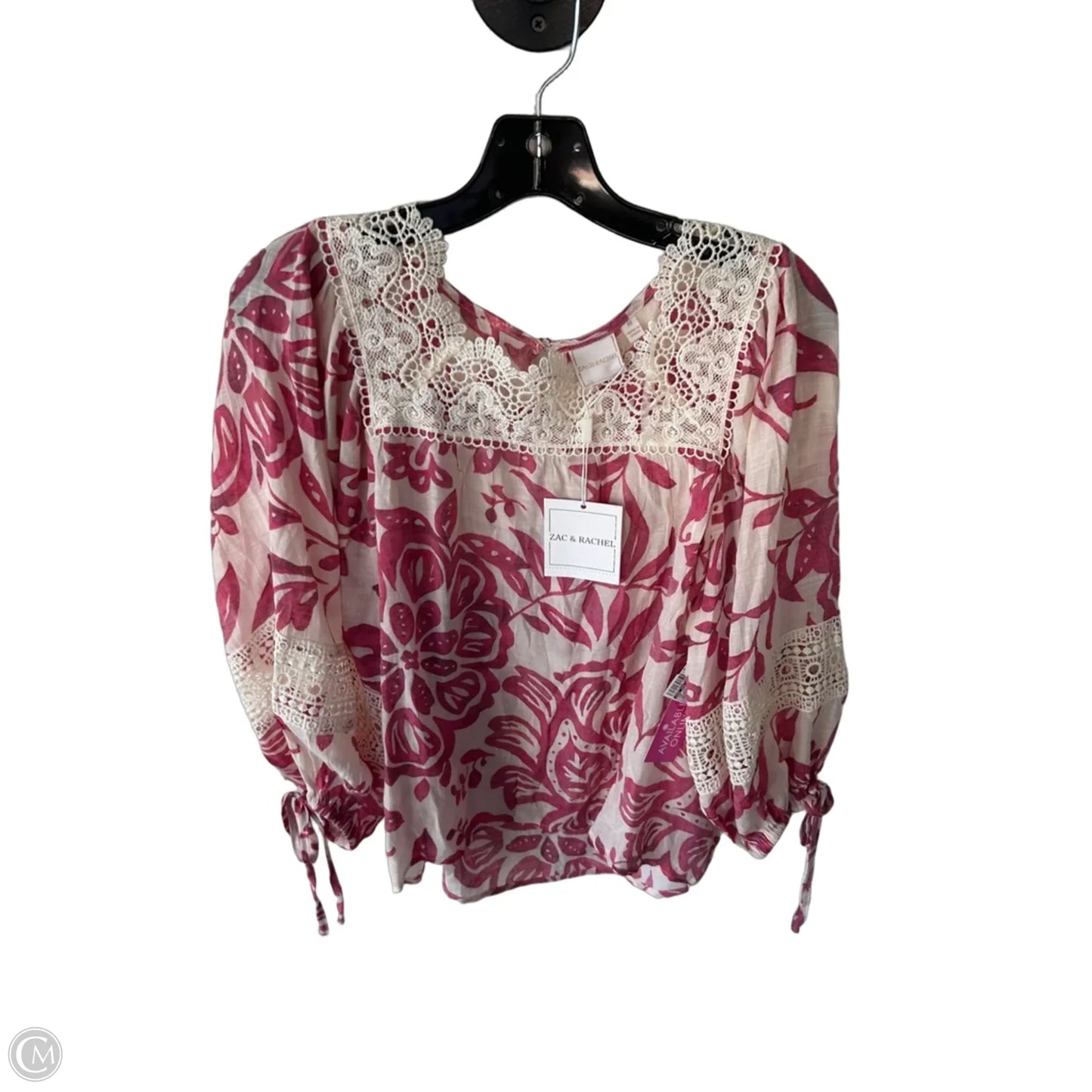 Top Long Sleeve By Zac And Rachel In Cream & Pink, Size: M