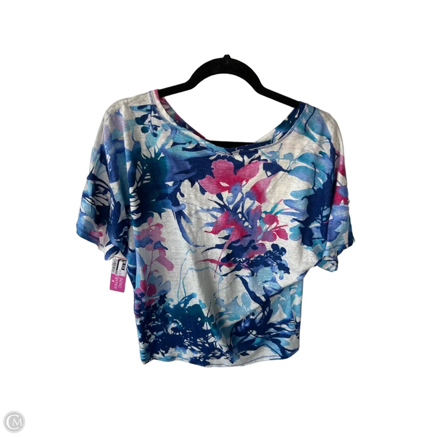 Top Short Sleeve By Chicos In Blue & White, Size: L