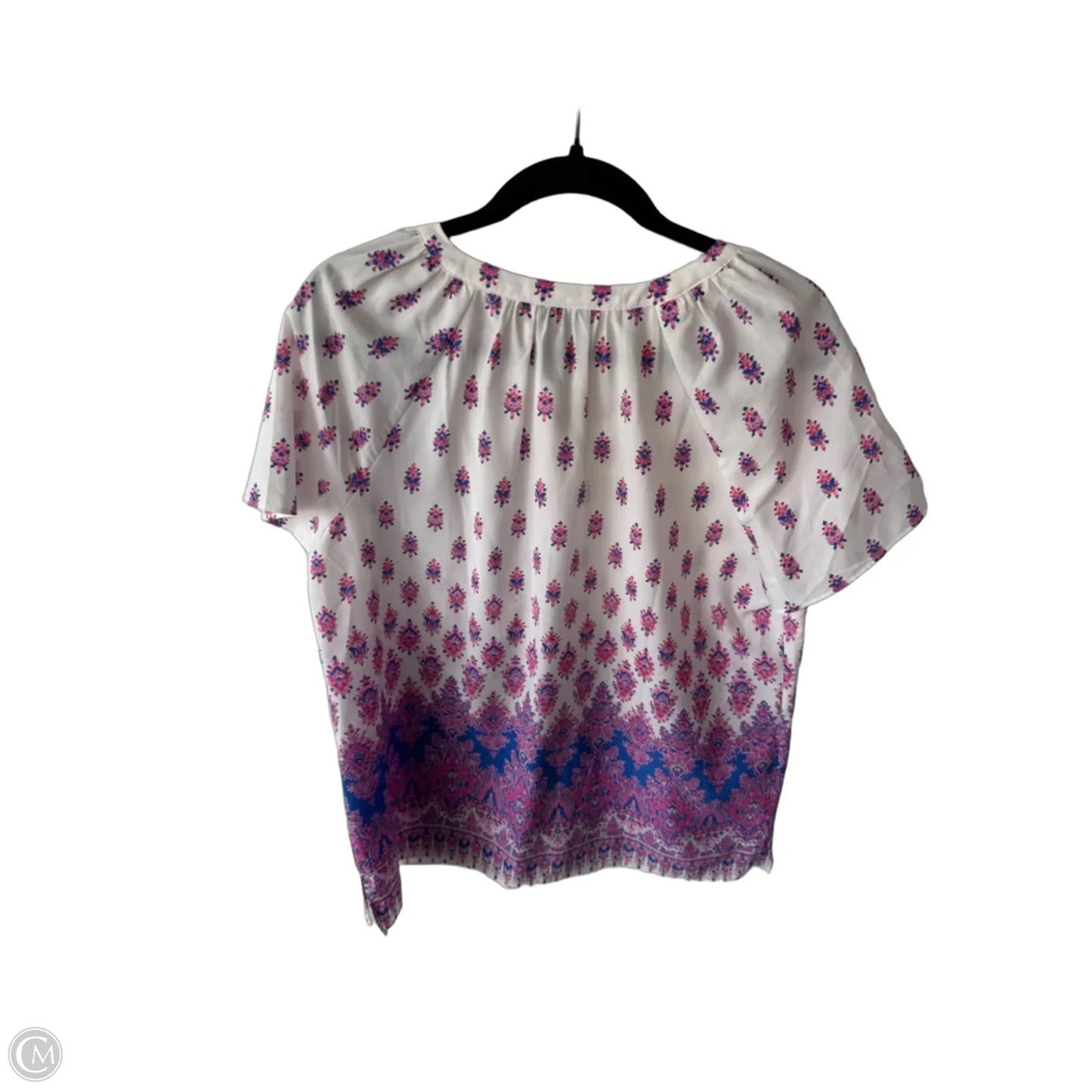 Top Short Sleeve By Talbots In Pink & White, Size: L
