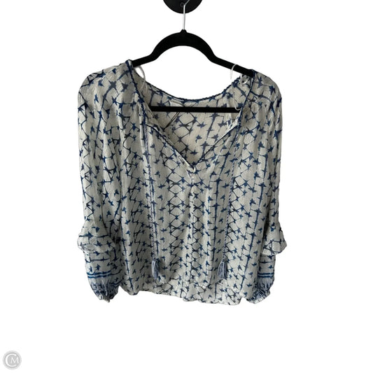 Top Long Sleeve By Zara In Blue & Cream, Size: M