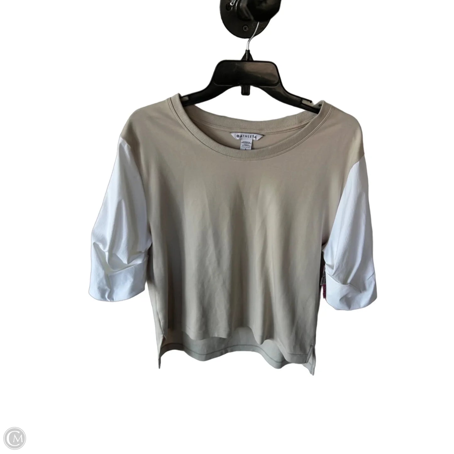Top 3/4 Sleeve By Athleta In Tan & White, Size: S