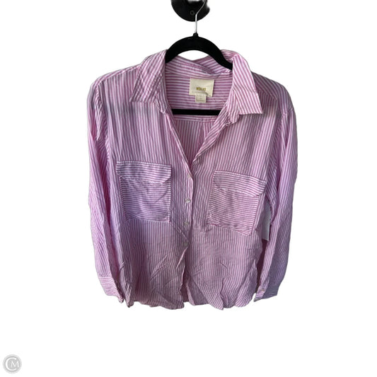 Top Long Sleeve By Maeve In Pink & White, Size: S
