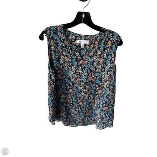 Top Sleeveless By Cristina B In Blue & Cream, Size: M