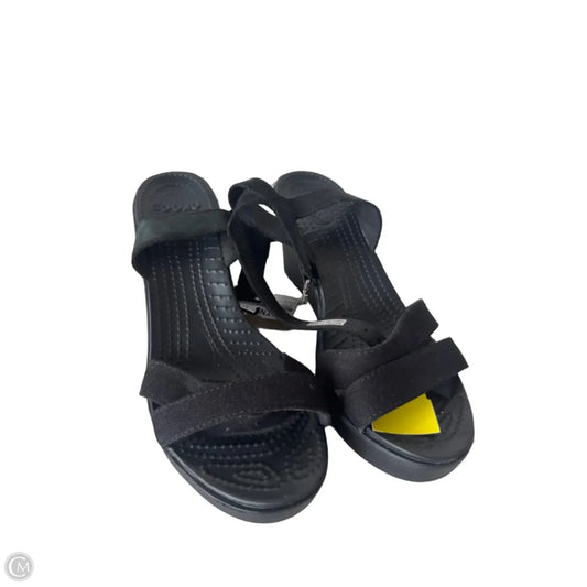 Sandals Heels Wedge By Crocs In Black, Size: 7