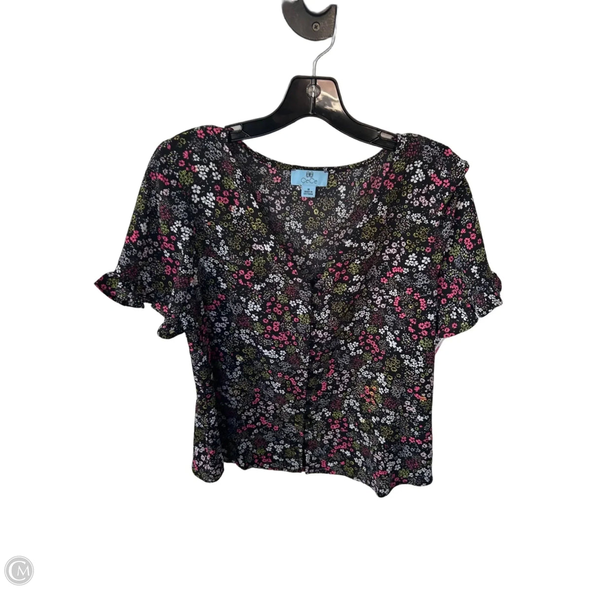 Top Short Sleeve By Cece In Black & White, Size: M
