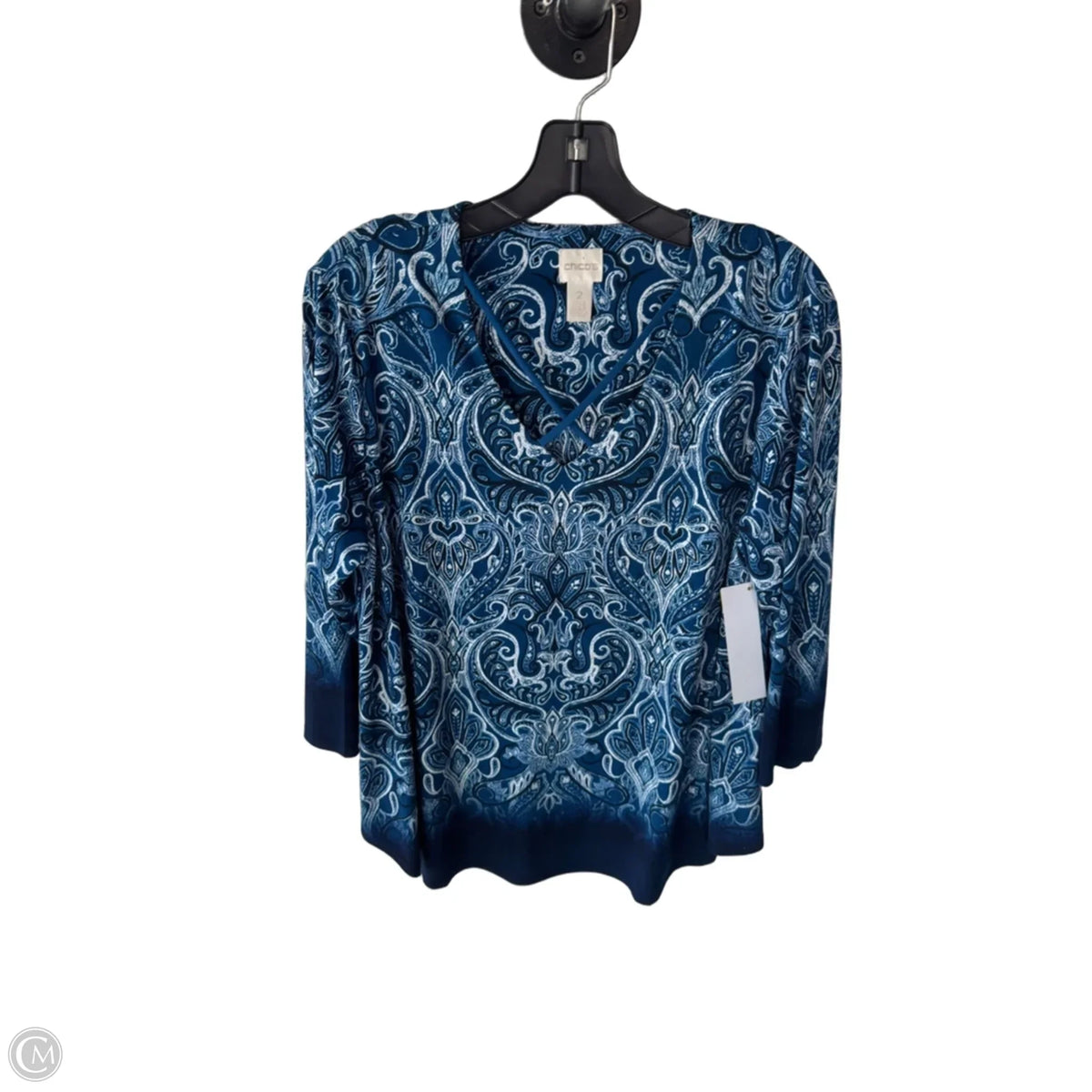 Top Long Sleeve By Chicos In Blue & White, Size: L