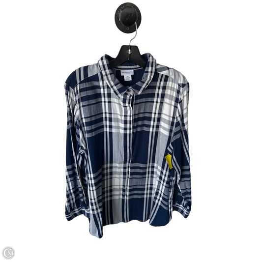Top Long Sleeve By Liz Claiborne In Blue & White, Size: Xxl