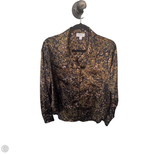 Top Long Sleeve By Evereve In Black & Green, Size: L