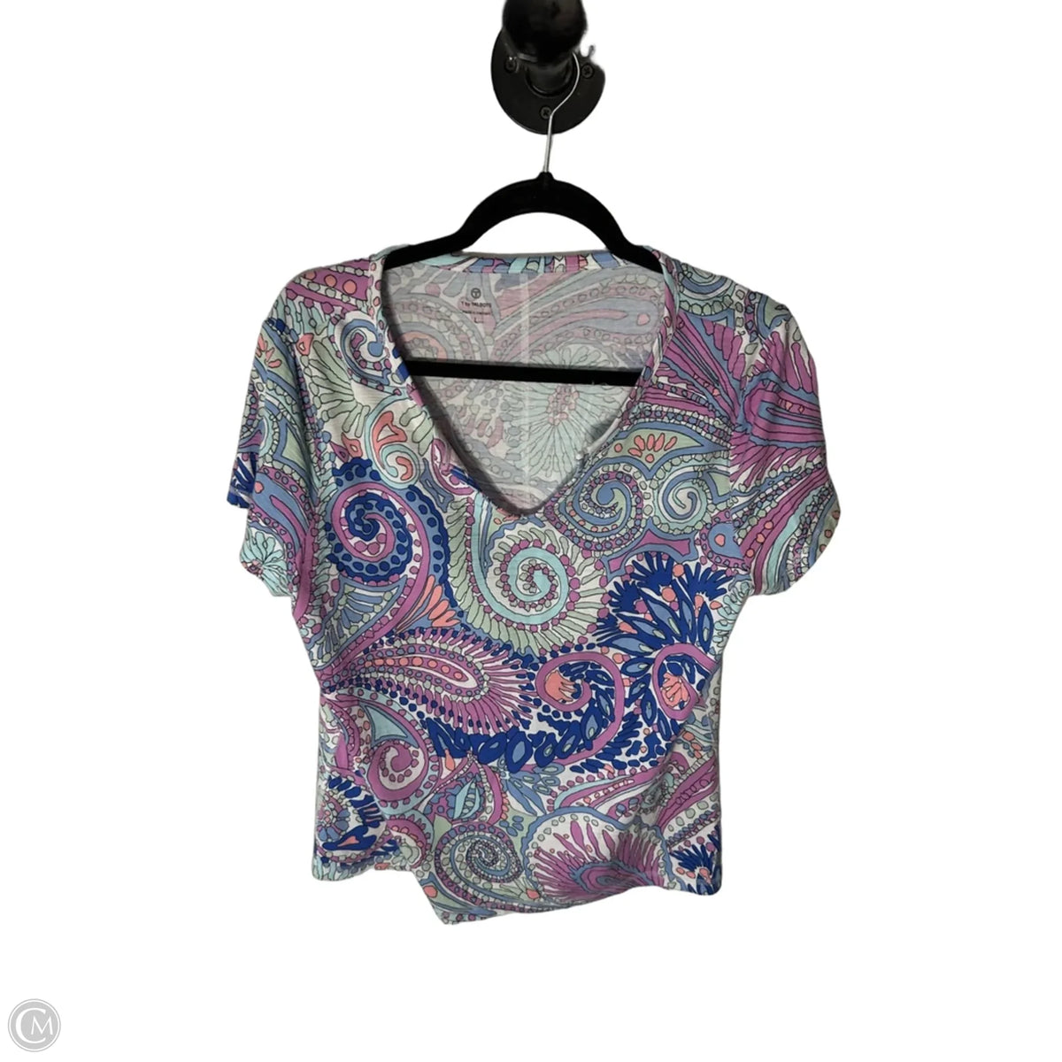 Top Short Sleeve Basic By Talbots In Blue & Pink, Size: L