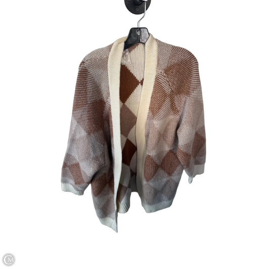 Sweater Cardigan By Sadie & Sage In Brown & Cream, Size: L