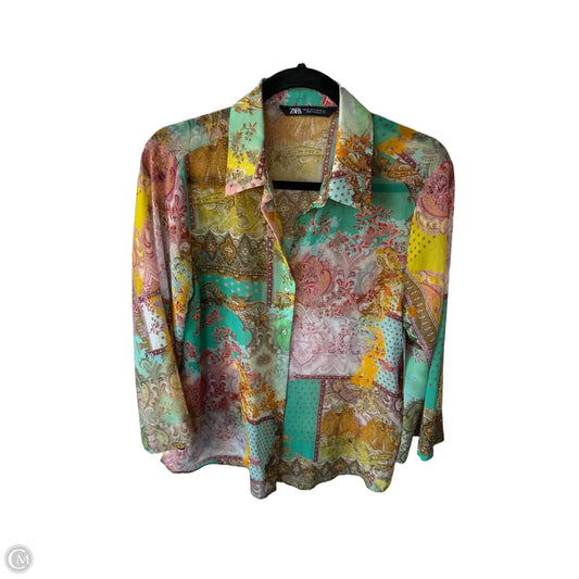 Top Long Sleeve By Zara In Green & Pink, Size: M