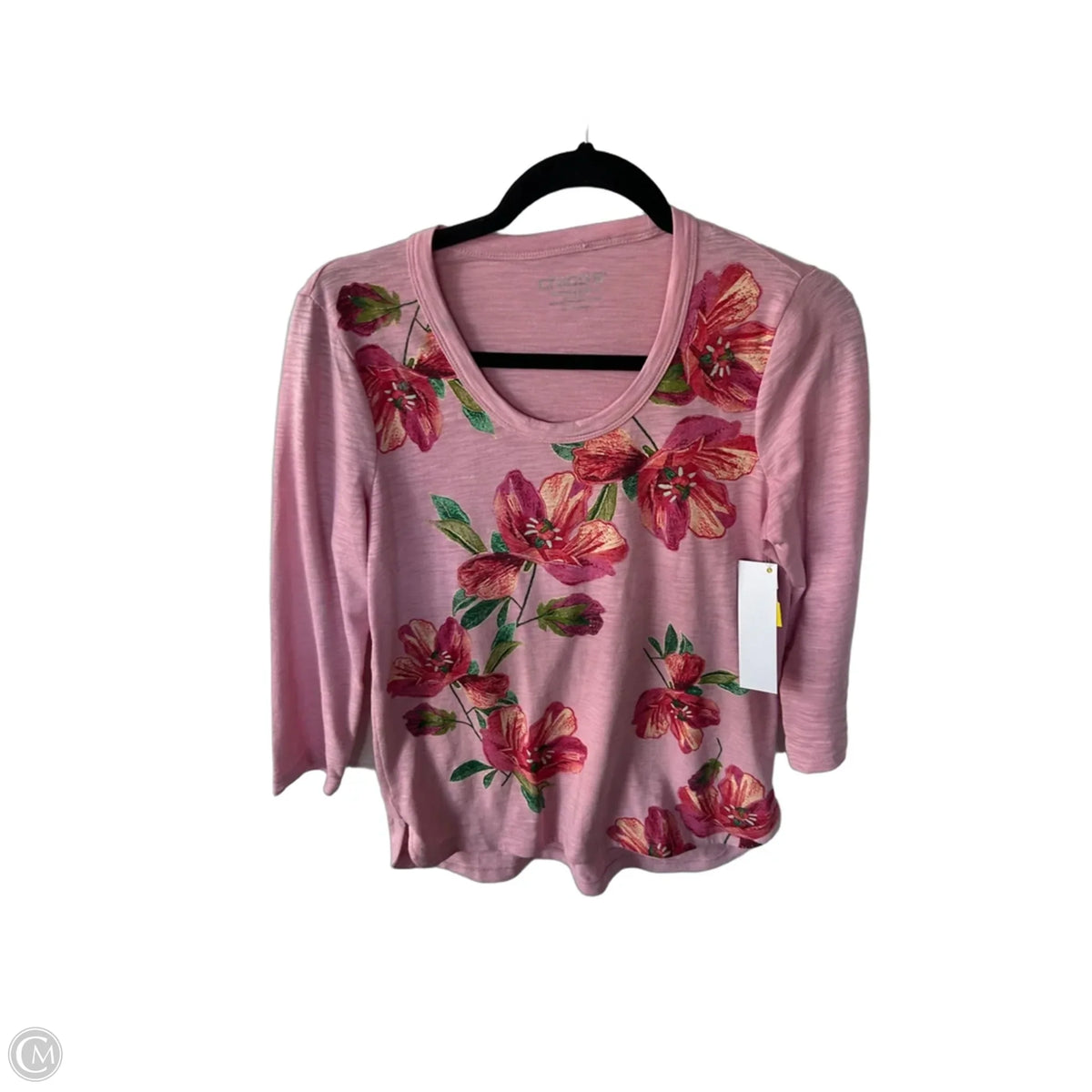 Top 3/4 Sleeve Basic By Chicos In Pink & Red, Size: S