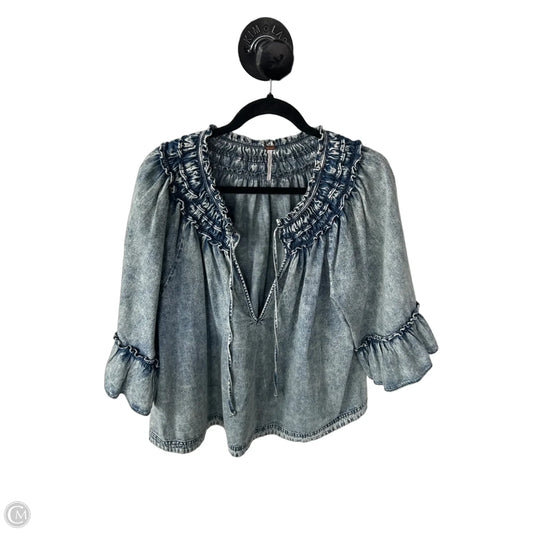 Top 3/4 Sleeve By Free People In Blue Denim, Size: L