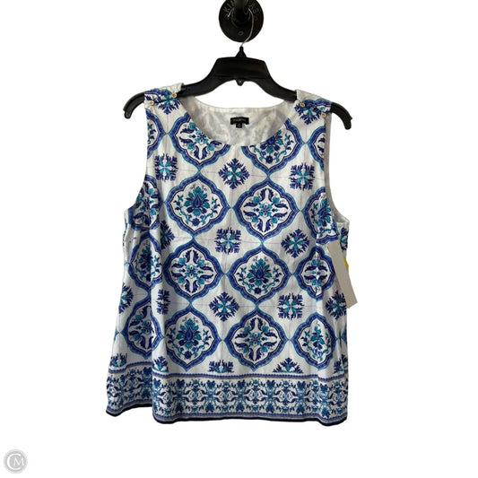 Top Sleeveless By Talbots In Blue & White, Size: L