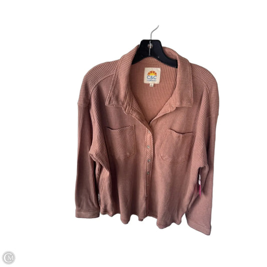 Top Long Sleeve By C And C In Tan, Size: L