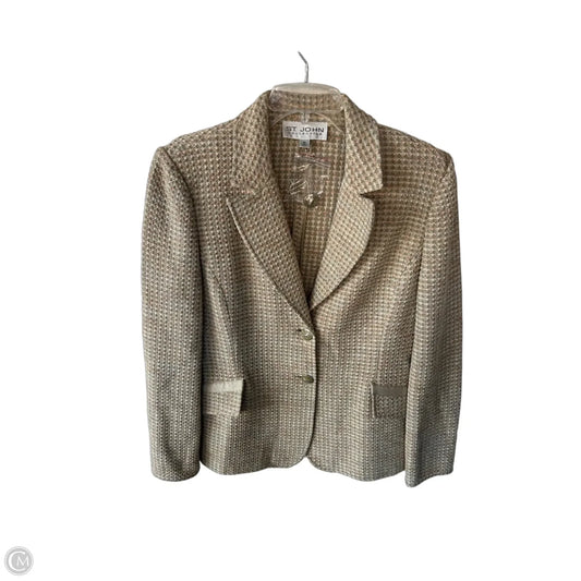 Blazer Designer By St. John In Cream & Green, Size: M