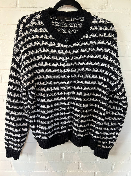 Sweater Cardigan By Ann Taylor In Black White, Size: L