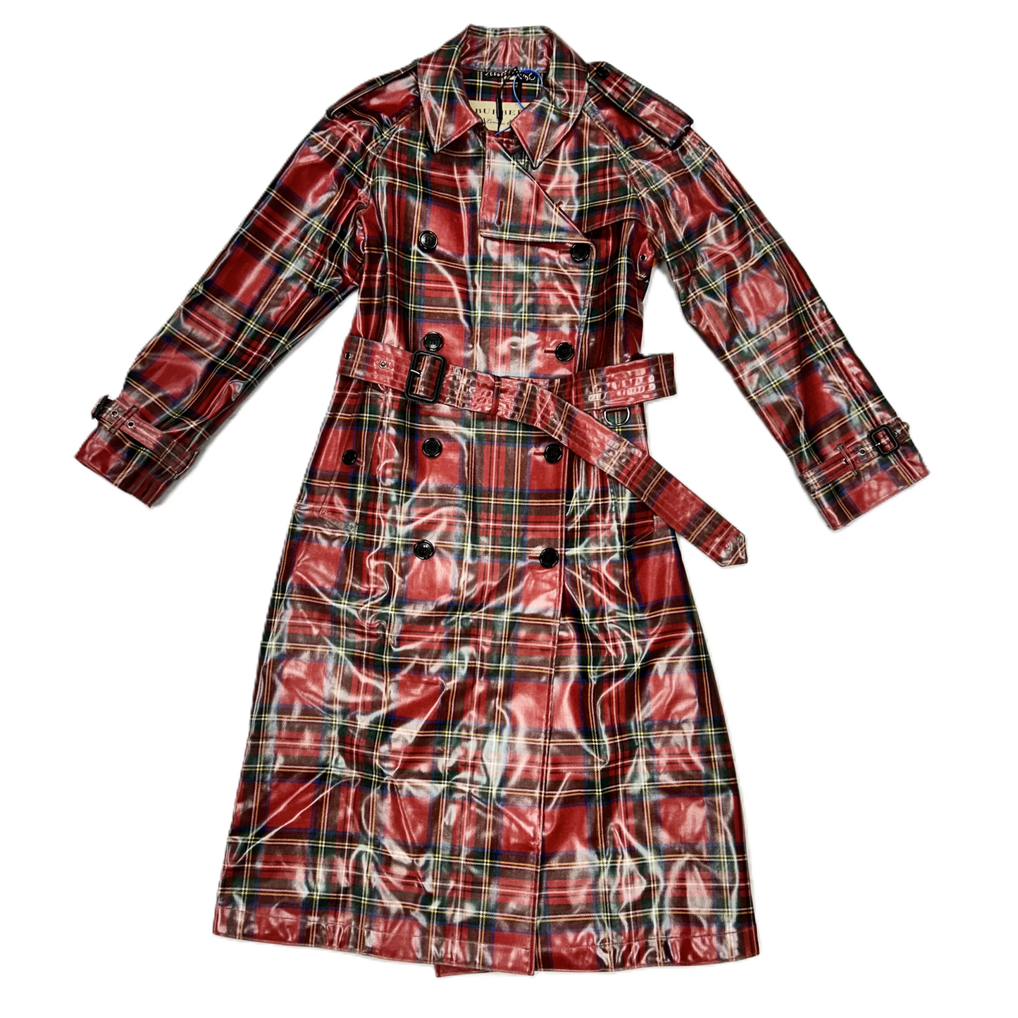 Plaid Pattern Coat Luxury Designer By Burberry, Size: Xs