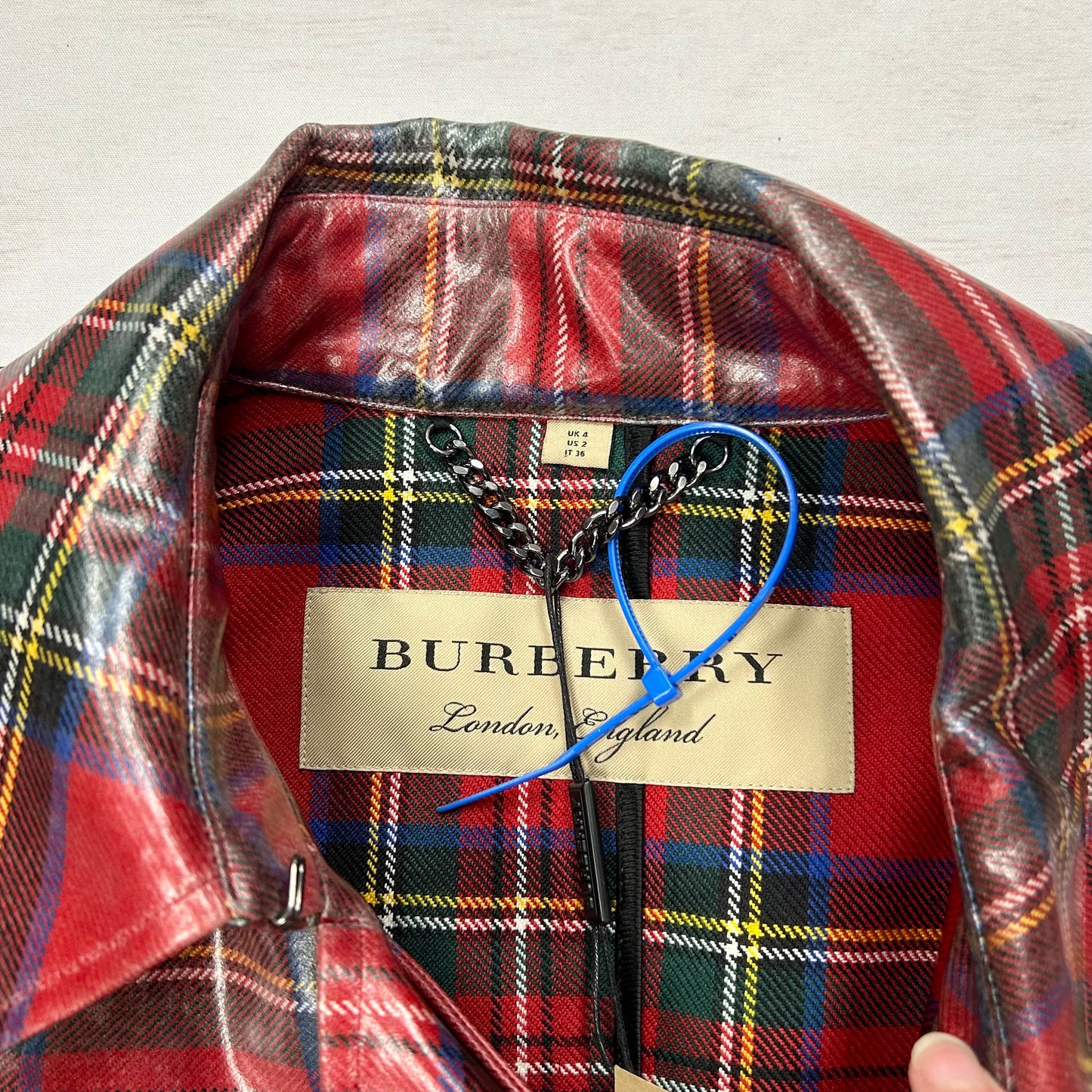 Plaid Pattern Coat Luxury Designer By Burberry, Size: Xs