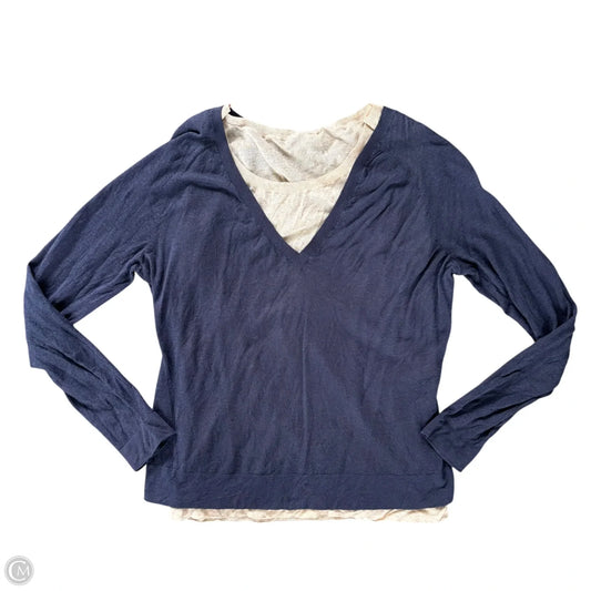 Top Long Sleeve Designer By Lafayette 148 In Blue & Cream, Size: L