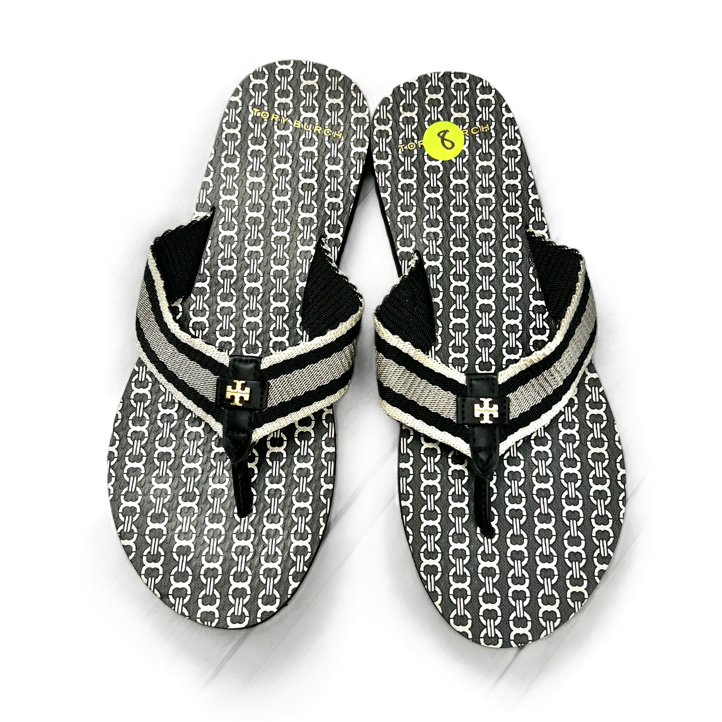 Black & Grey Sandals Flip Flops By Tory Burch, Size: 8