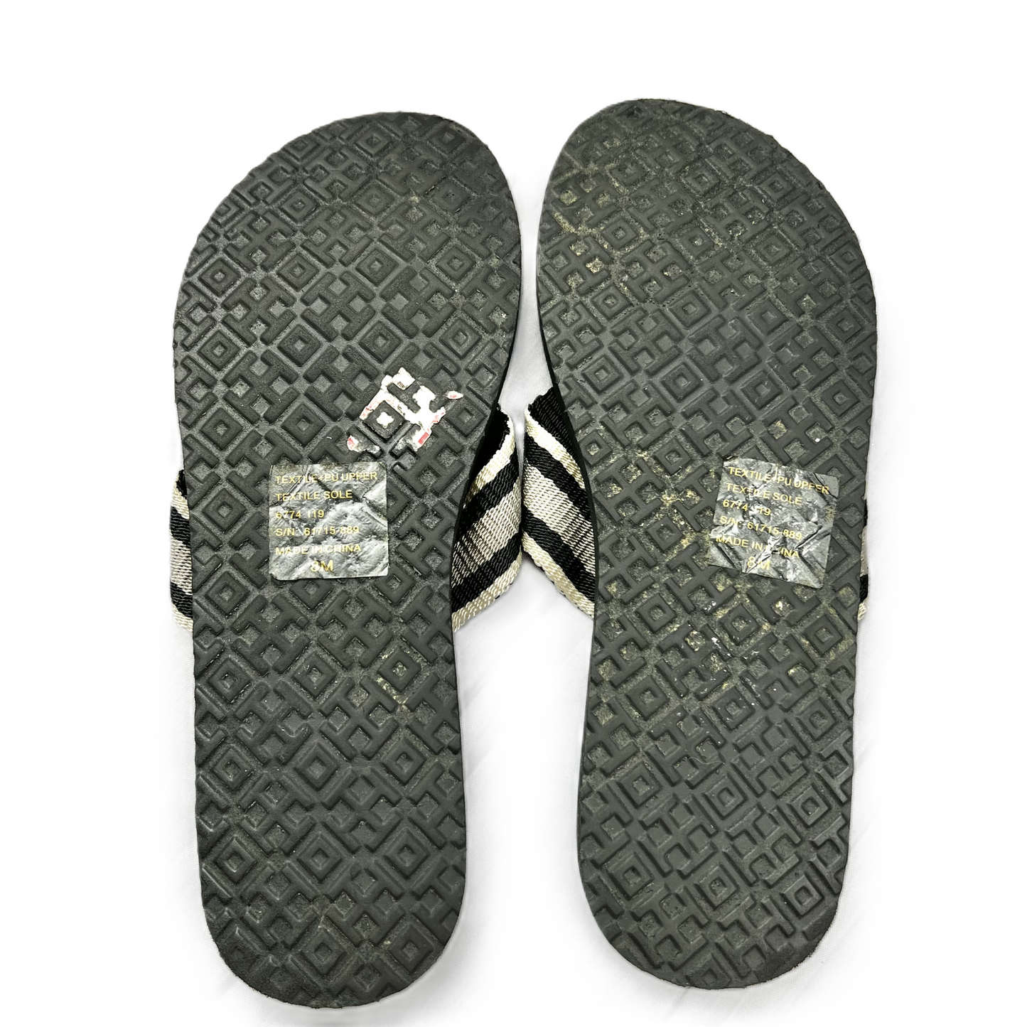 Black & Grey Sandals Flip Flops By Tory Burch, Size: 8