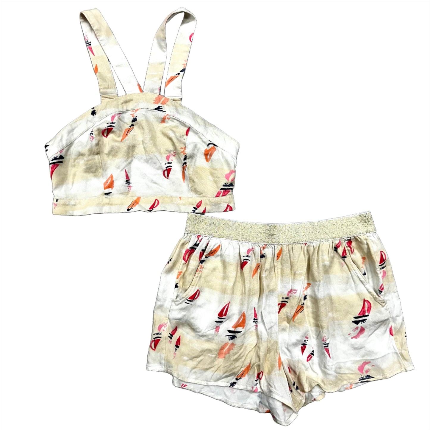 Tan & White Shorts Set Aerie, Size M