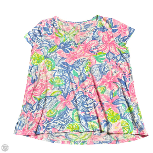 Top Short Sleeve Designer By Lilly Pulitzer In Blue & Pink, Size: Xl