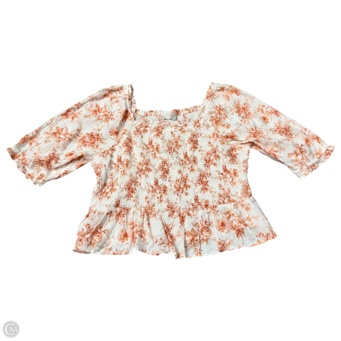 Top Short Sleeve By Loft In Orange & White, Size: Xl