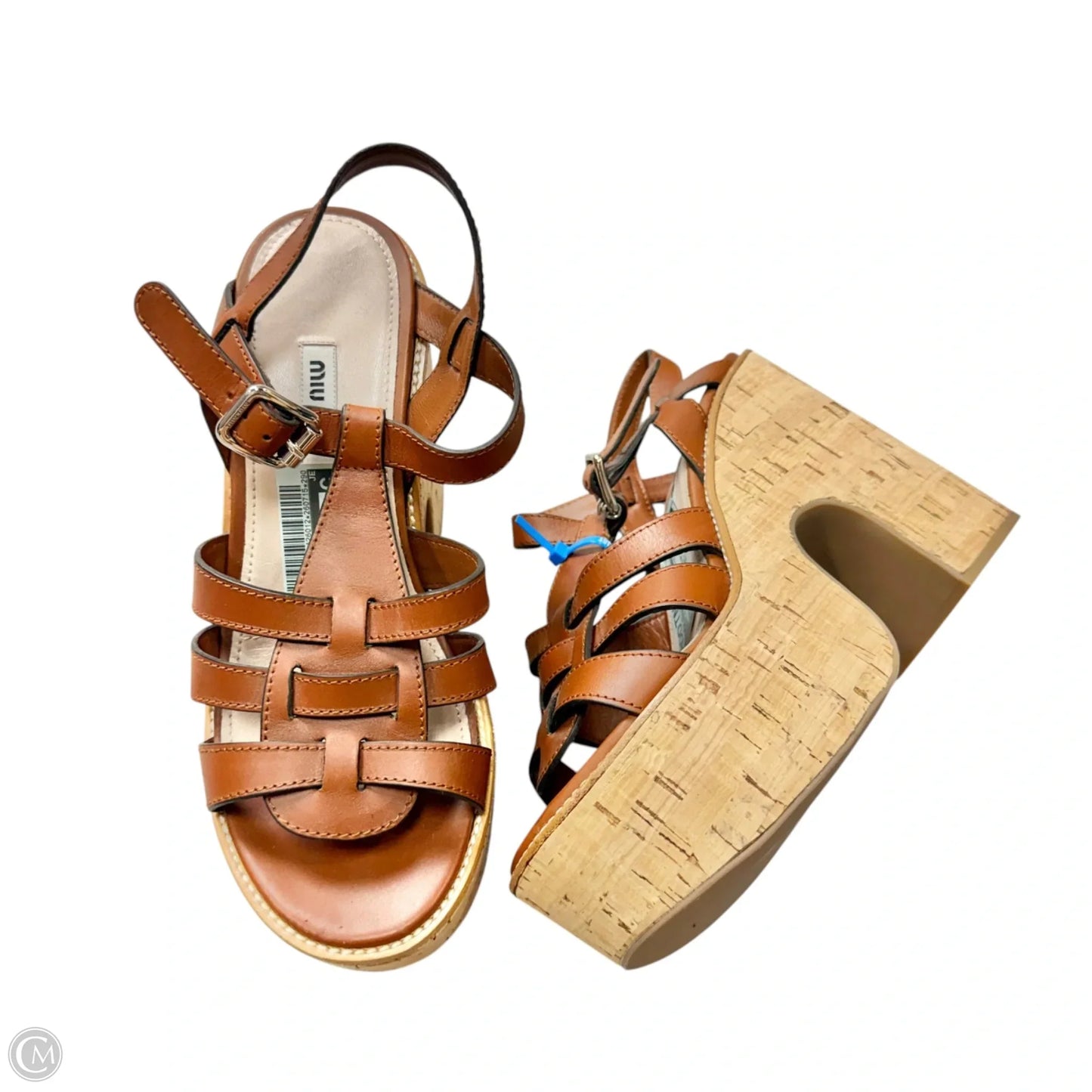 Sandals Luxury Designer By Miu Miu In Tan, Size: 8.5