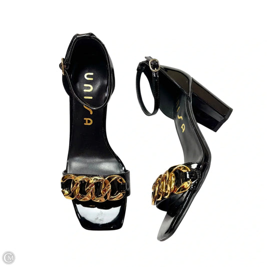 Shoes Heels Block By Unisa In Black & Gold, Size: 6