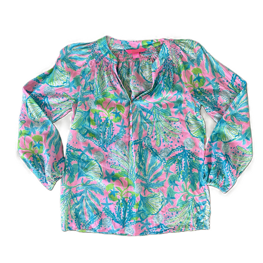 Top Long Sleeve Designer By Lilly Pulitzer In Blue & Pink, Size: Xs