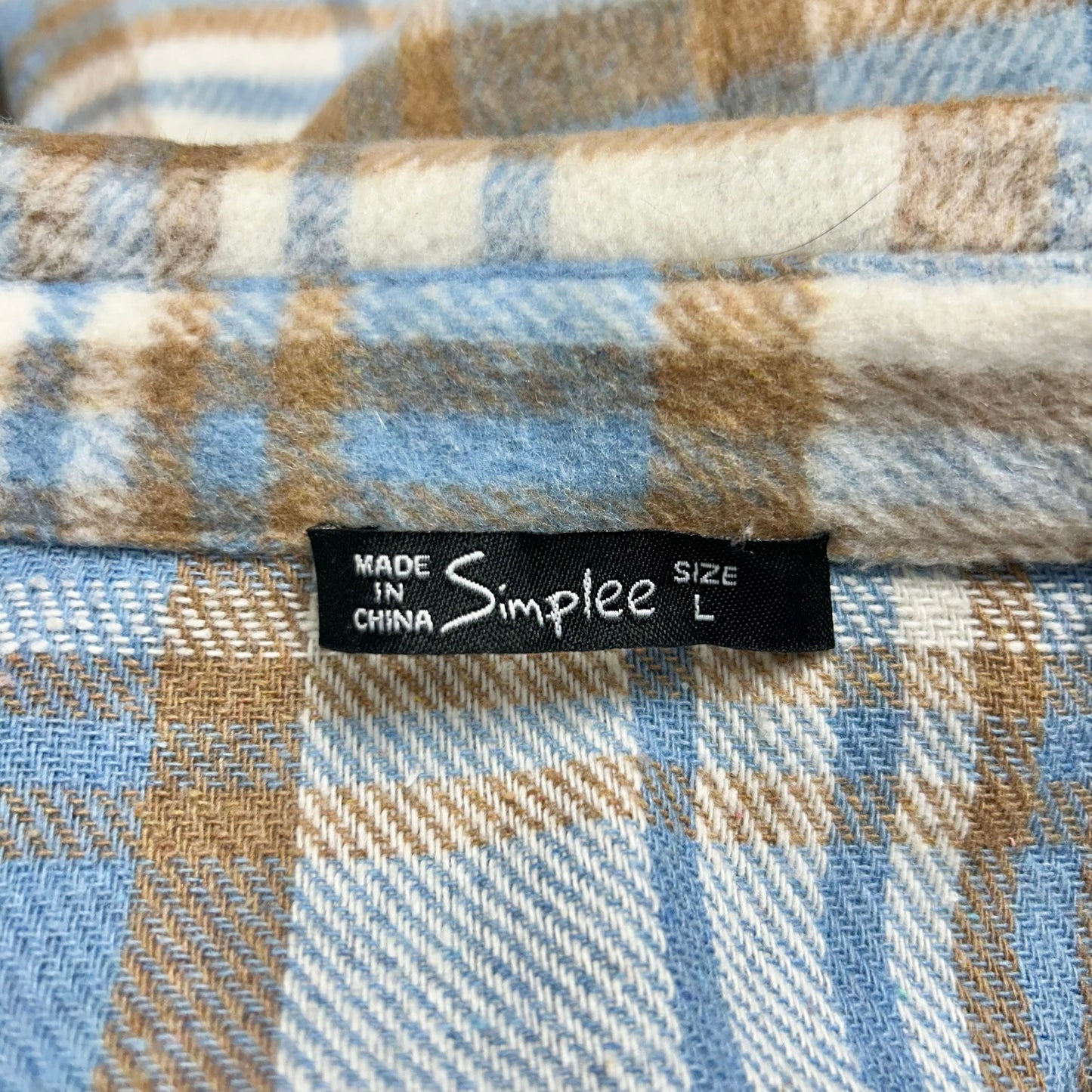 Jacket Shirt By Simplee In Blue & Brown, Size: L