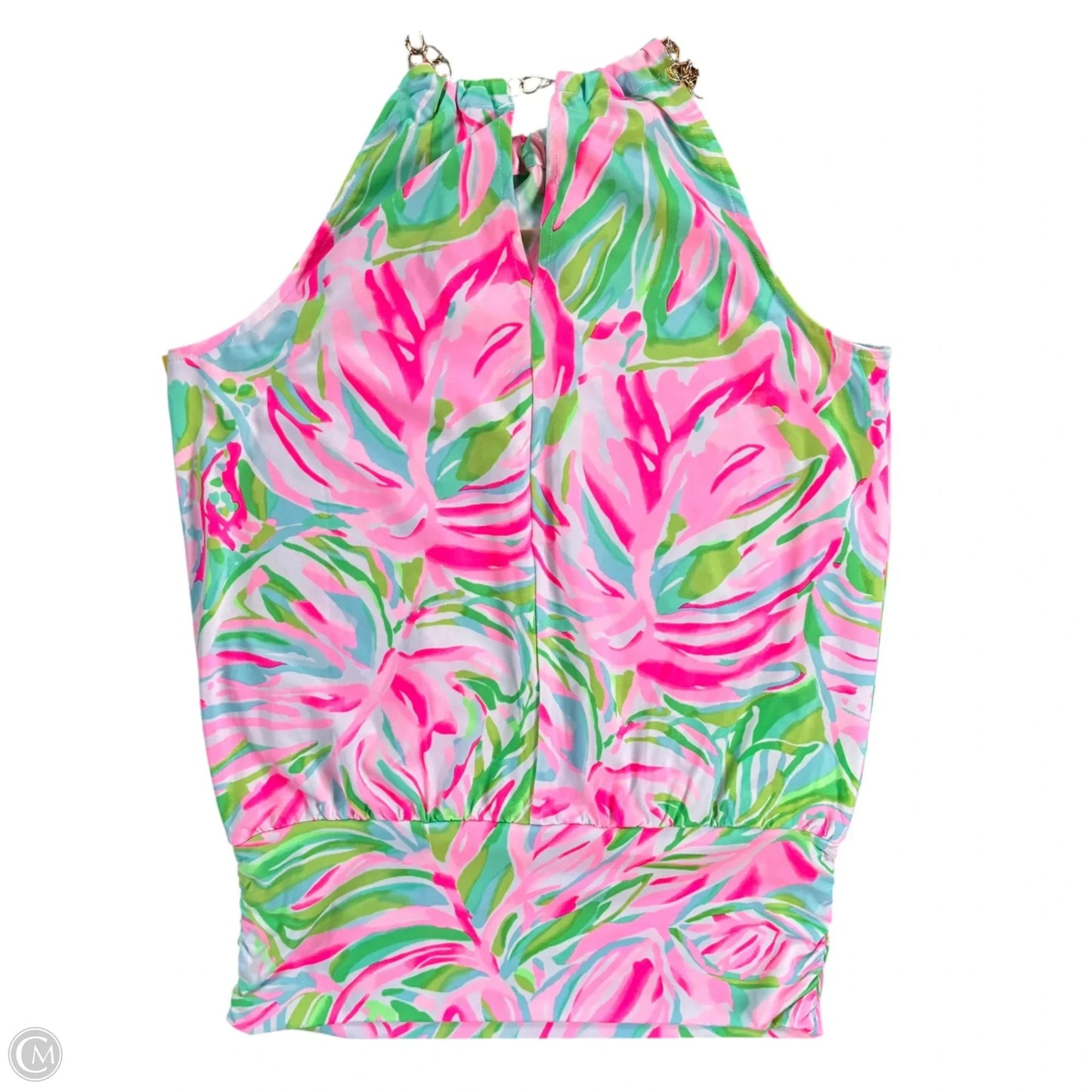 Top Short Sleeve Designer By Lilly Pulitzer In Green & Pink, Size: Xs