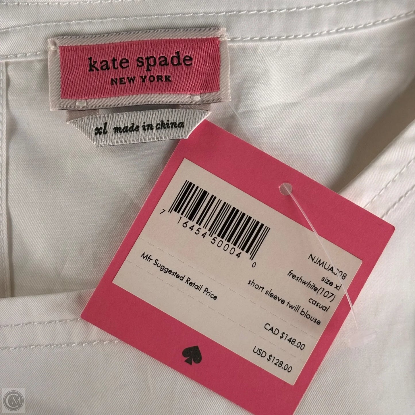Top Short Sleeve Designer By Kate Spade In White, Size: Xl