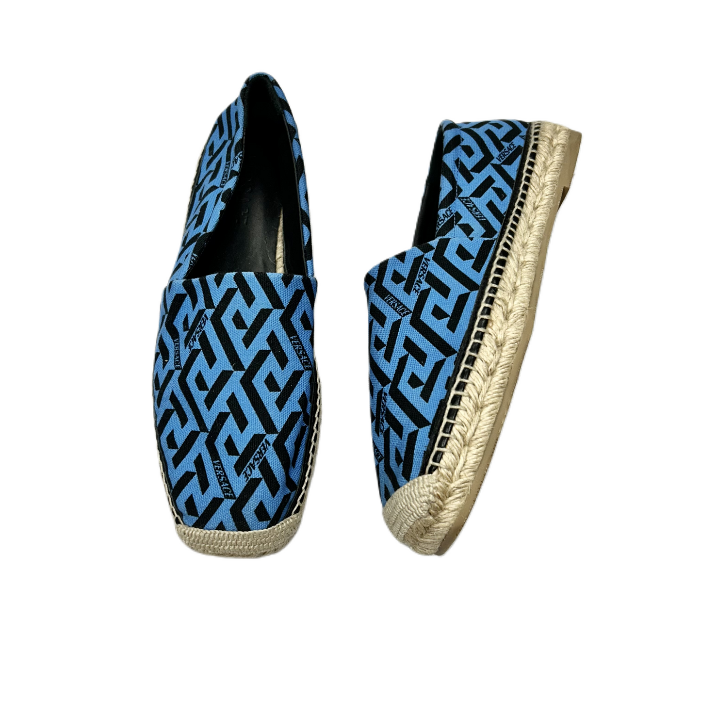 Blue Black Shoes Luxury Designer By Versace, Size: 9