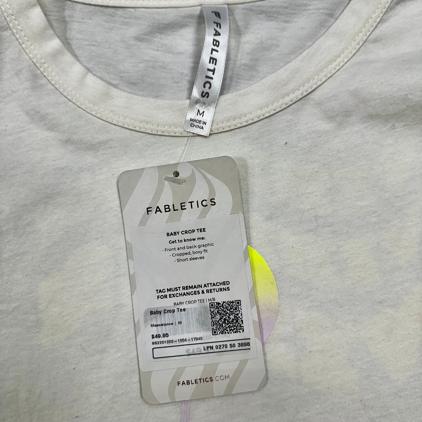 Off White Athletic Top Short Sleeve By Fabletics, Size: M