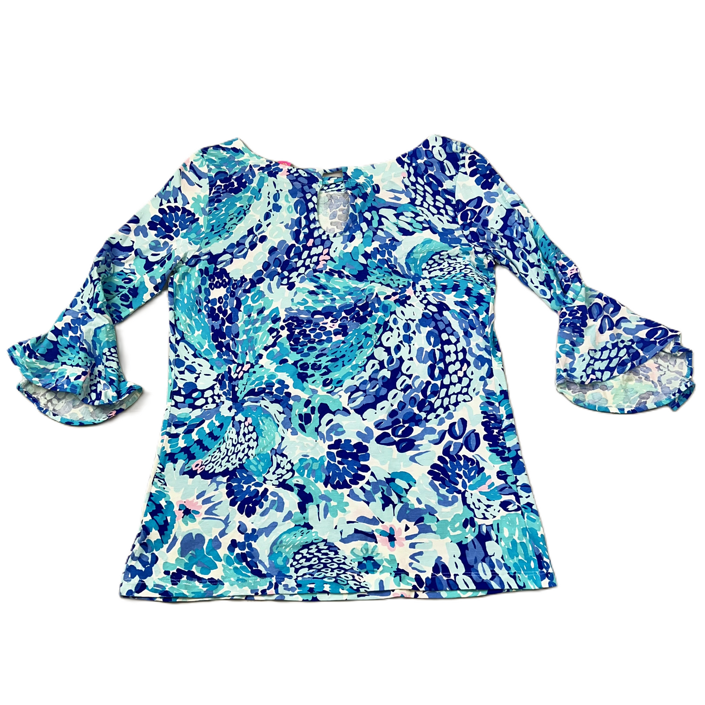 Top 3/4 Sleeve Designer By Lilly Pulitzer In Blue & Pink, Size: S