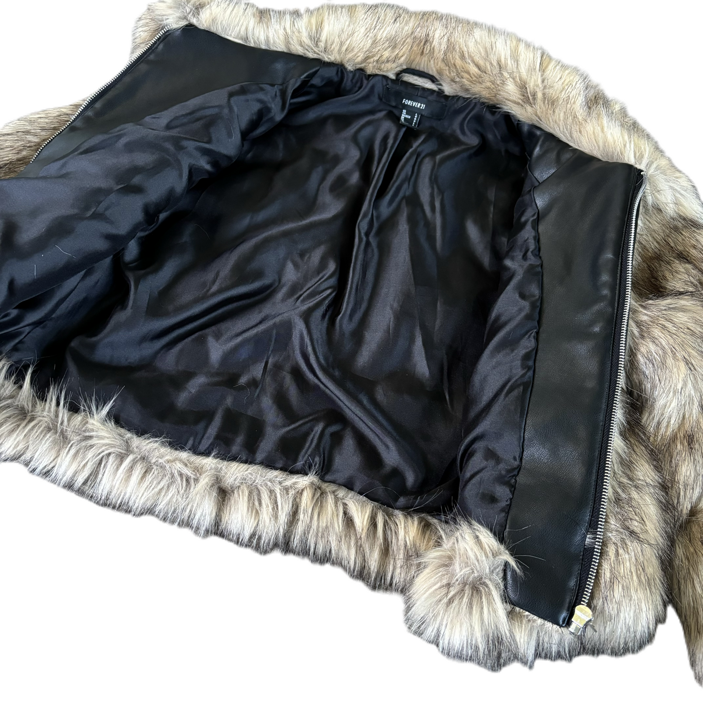 Jacket Faux Fur & Sherpa By Forever 21 In Brown, Size: L