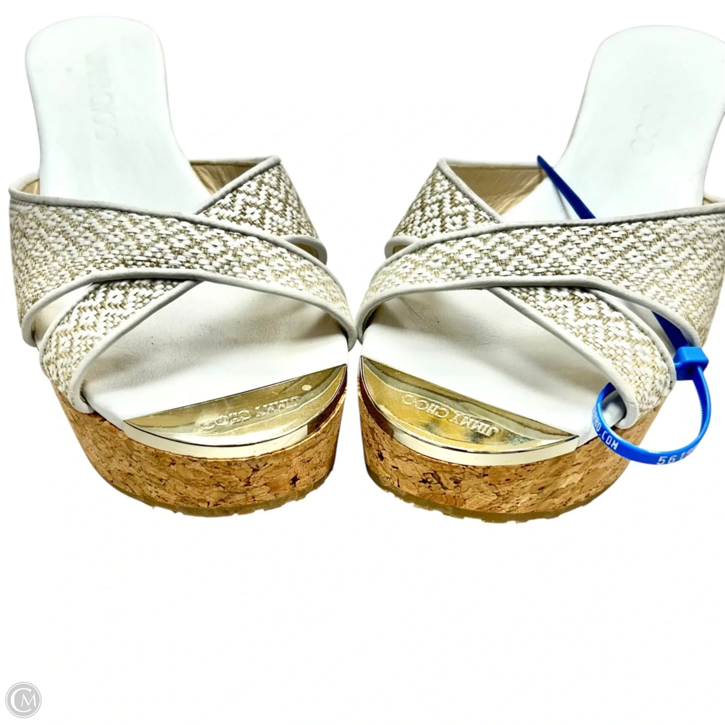 Sandals Luxury Designer By Jimmy Choo In White, Size: 6.5