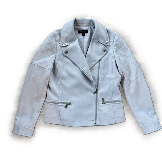 Jacket Moto By Ann Taylor In Grey, Size: Xsp