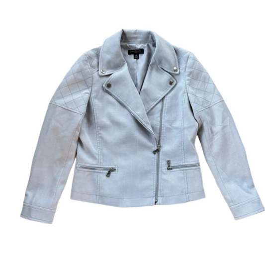 Jacket Moto By Ann Taylor In Grey, Size: Xsp