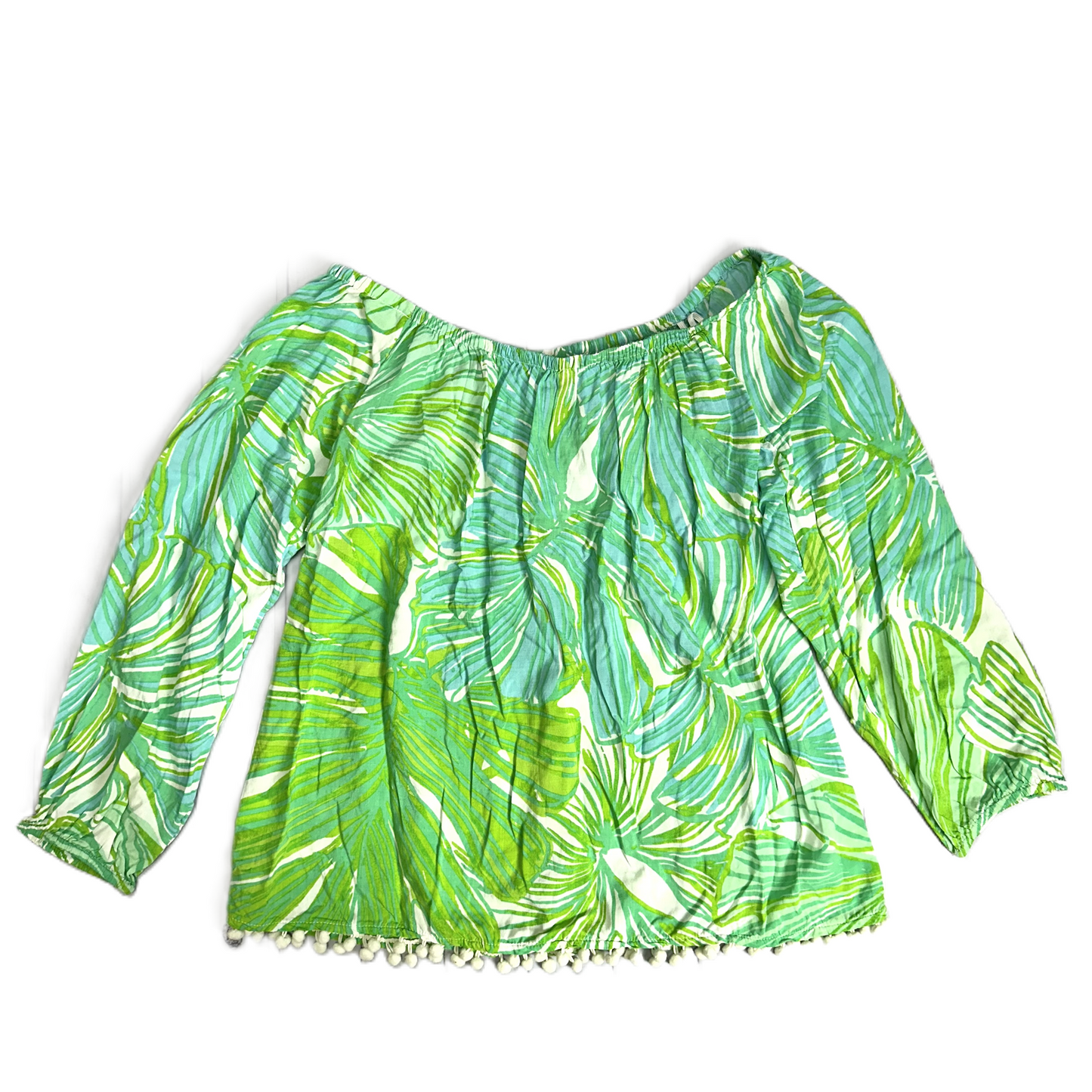 Top 3/4 Sleeve Designer By Lilly Pulitzer In Blue & Green, Size: M