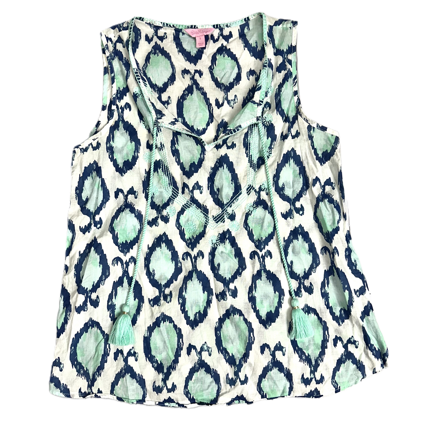 Top Sleeveless Designer By Lilly Pulitzer In Blue & White, Size: S