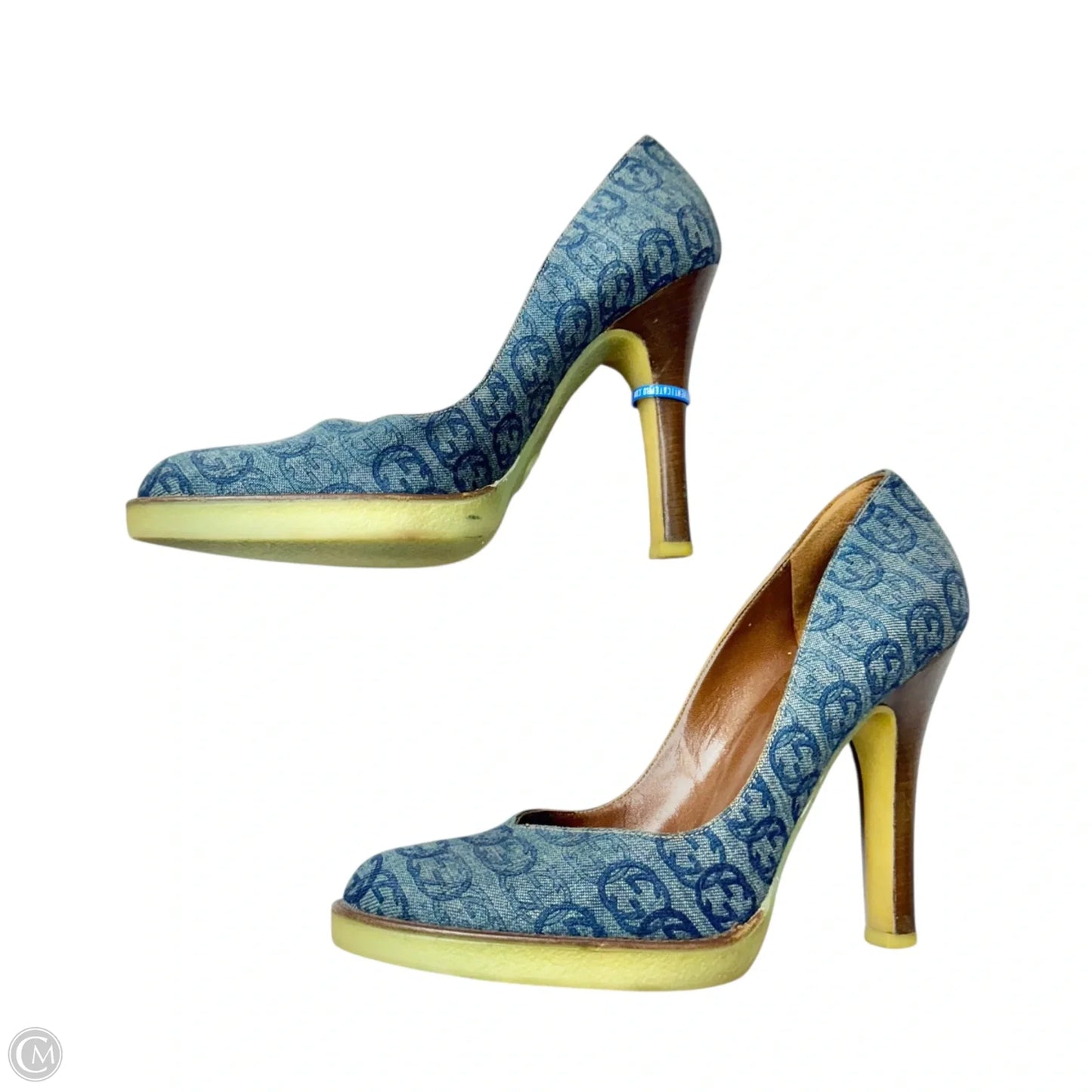 Shoes Luxury Designer By Gucci In Blue Denim, Size: 8.5