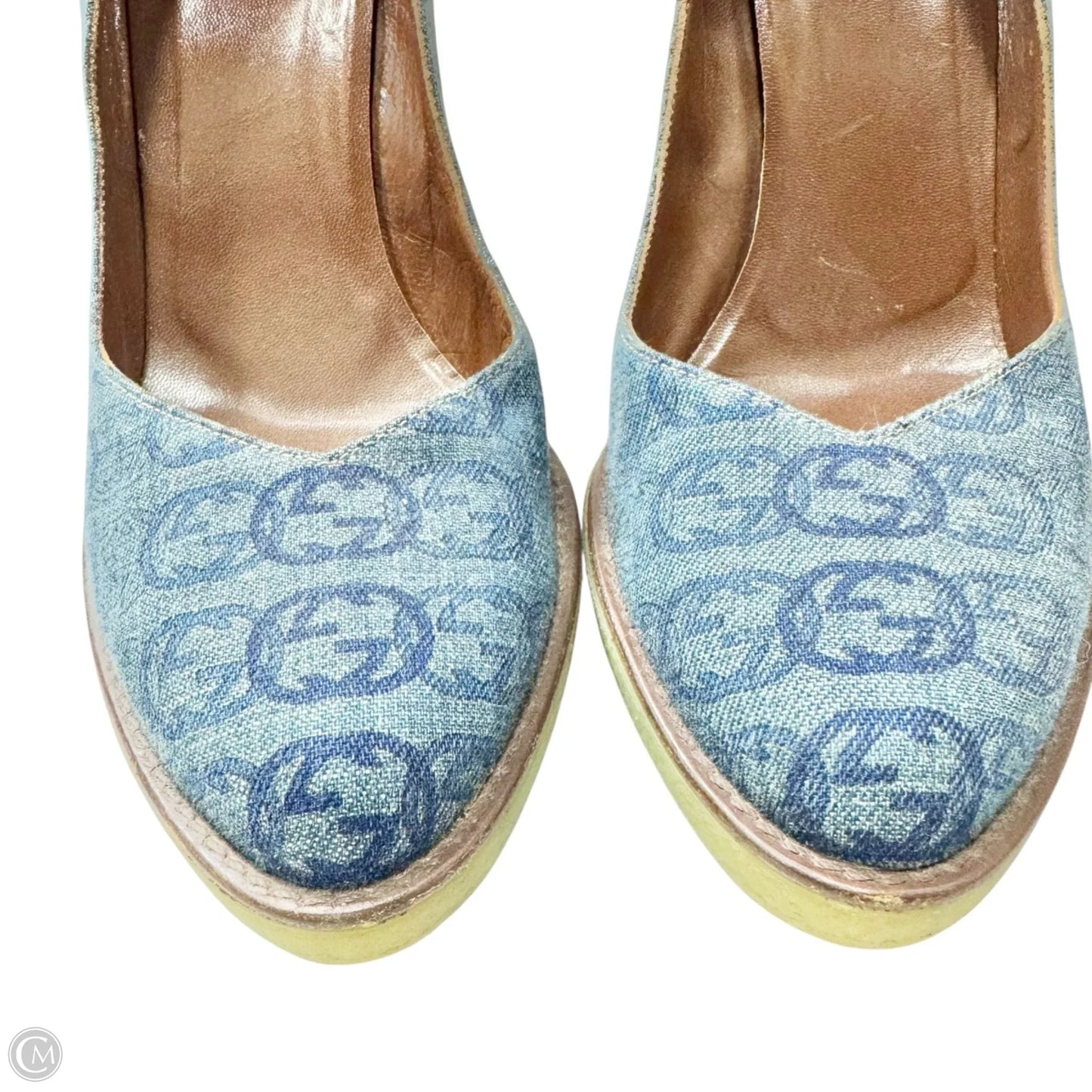 Shoes Luxury Designer By Gucci In Blue Denim, Size: 8.5